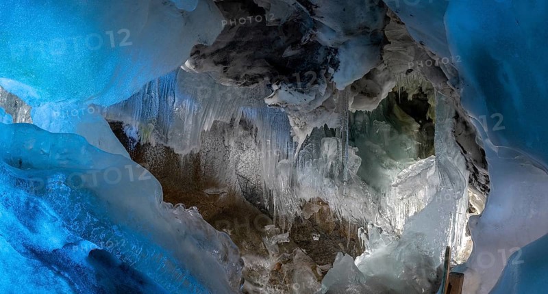 HINTERTUX, AUSTRIA, SEPTEMBER 10, 2023, Great ice formation in a natural glacial ice cave