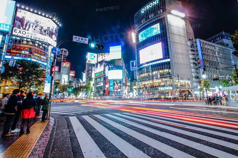 Shibuya scramble intersection of night view. Shooting Location: Tokyo metropolitan area