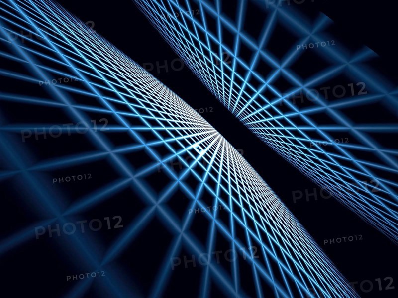 Abstract simple tech background - computer-generated image. Fractal geometry - floor and ceiling, converging to the horizon. Modern backdrop with perspective and grid