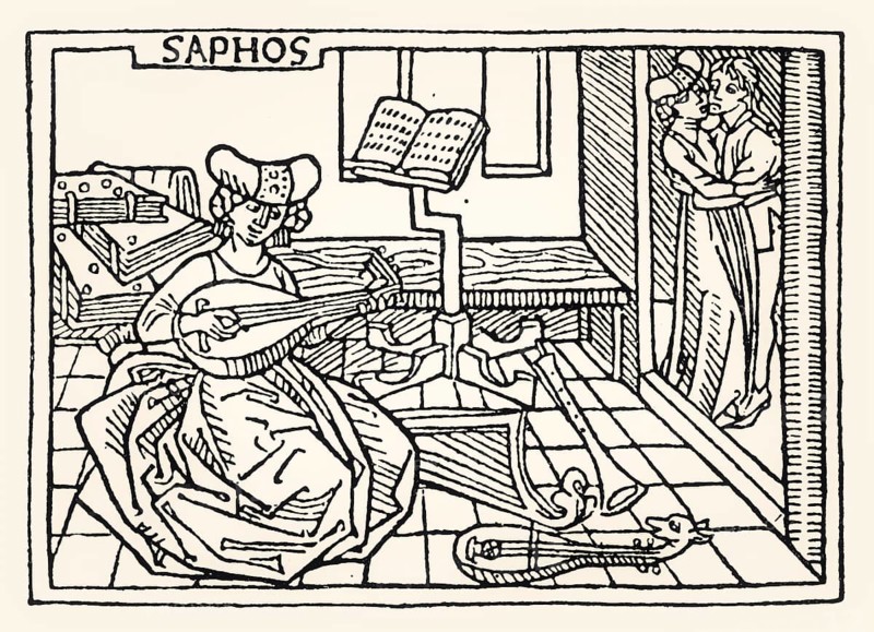 Sappho, an Archaic Greek poet, De mulieribus claris, Giovanni Boccaccio, by Johann Zainer, 1473