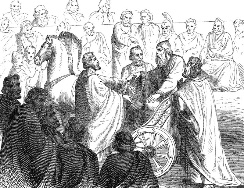 The blind Timoleon, c. 411-337 BC, a Greek statesman and general at Syracuse in the assembly