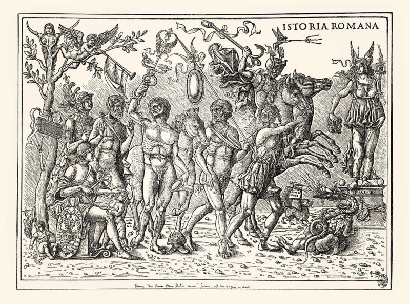 Istoria Romana, Allegory of the Four Cardinal Virtues by Jacob von Straßburg, Jacobus Argentarius, 1500, facsimile of the 19th century