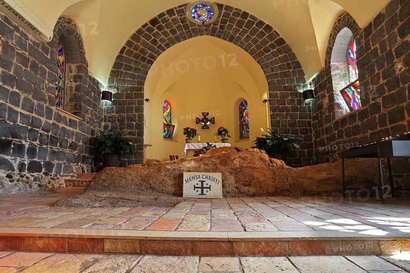 One of the most ancient churches on Sea of Galilee. A stone laying from black stones and an altar