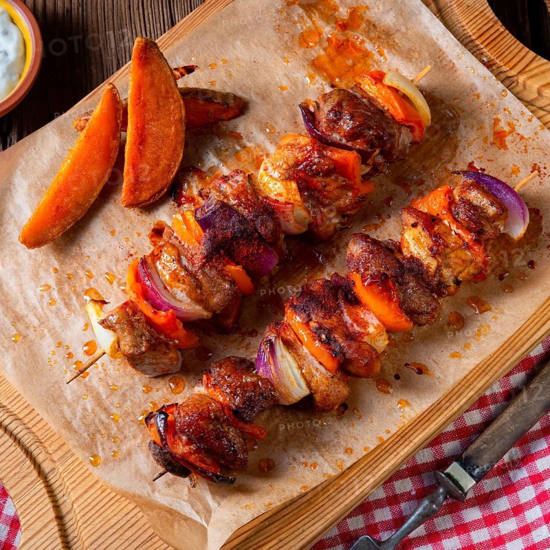 Sweet potato fries with spicy paprika shashlik