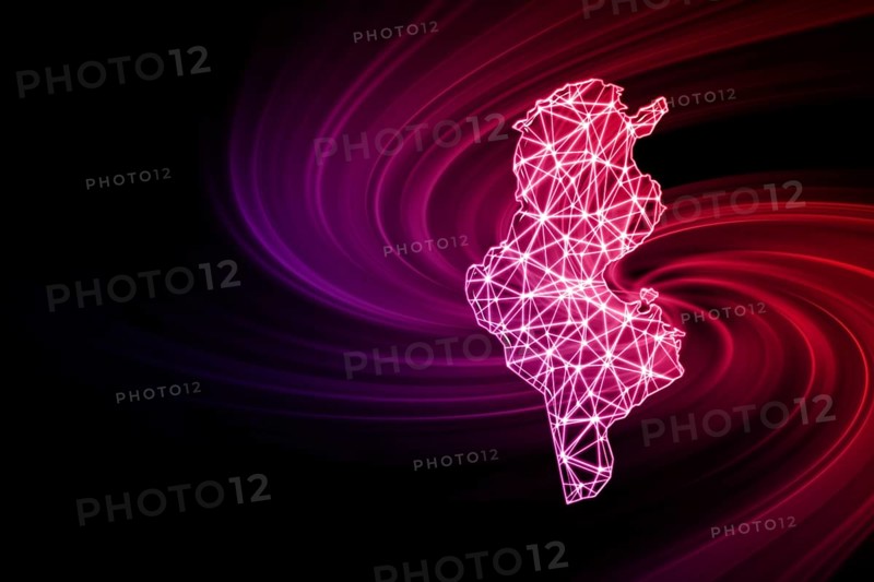 Map of Tunisia, Polygonal mesh line map, modern map