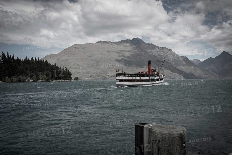 Antique steamboat on lake Wakatipu in Queenstown, South Island of New Zealand