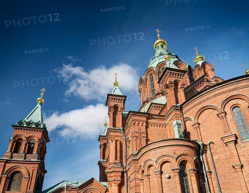 Exterior detail of Uspenski orthodox church cathedral famous landmark in helsinki city finland