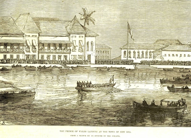 The Prince of Wales landing at the town of new Goa, India