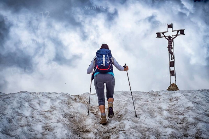 Trekking scene on Lake Como alps