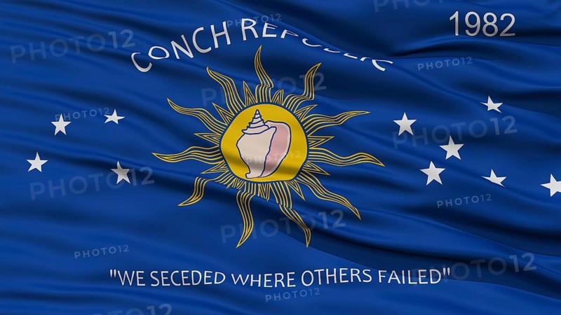 Closeup of Key West City Flag, Waving in the Wind, Florida State, United States of America