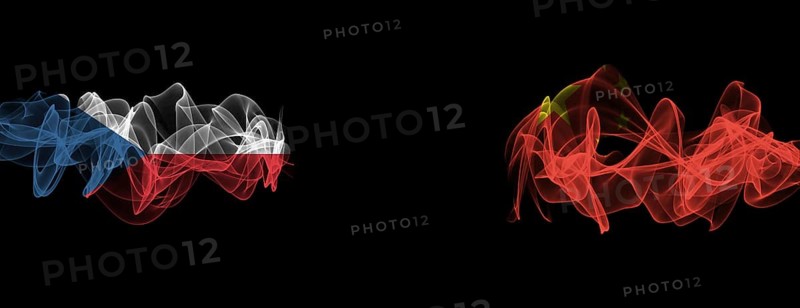 Flags of Czech Republic and China on Black background, Czech Republic vs China Smoke Flags