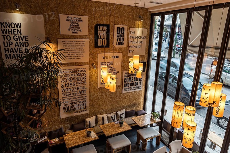 Athens Exarcheia, Attica, Greece, 12 28 2019 View of a typical wooden traditional Exarcheia tavern