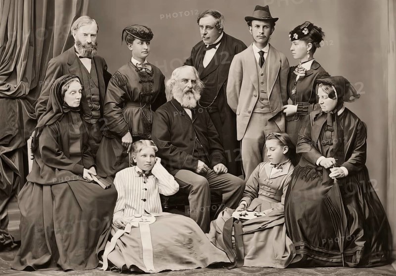 Longfellow Family in Venice, Henry Wadsworth Longfellow, 1807 – 1882, American poet, digitally edited according to a photograph, 1869