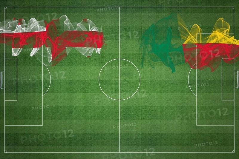 Georgia vs Benin Soccer Match, national colors, national flags, soccer field, football game, Competition concept, Copy space