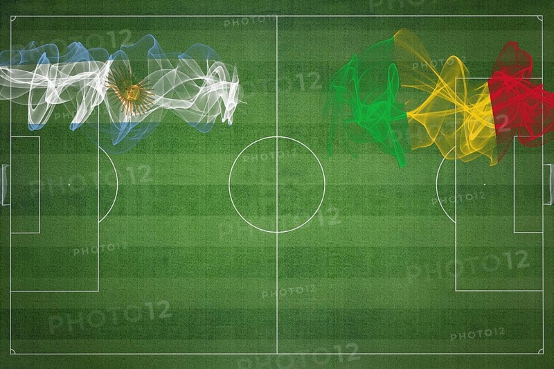Argentina vs Mali Soccer Match, national colors, national flags, soccer field, football game, Competition concept, Copy space