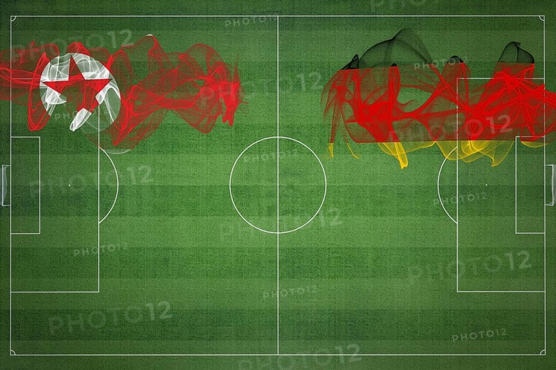 North Korea vs Germany Soccer Match, national colors, national flags, soccer field, football game, Competition concept, Copy space