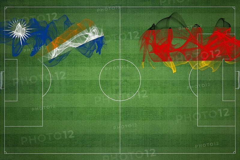 Marshall Islands vs Germany Soccer Match, national colors, national flags, soccer field, football game, Competition concept, Copy space