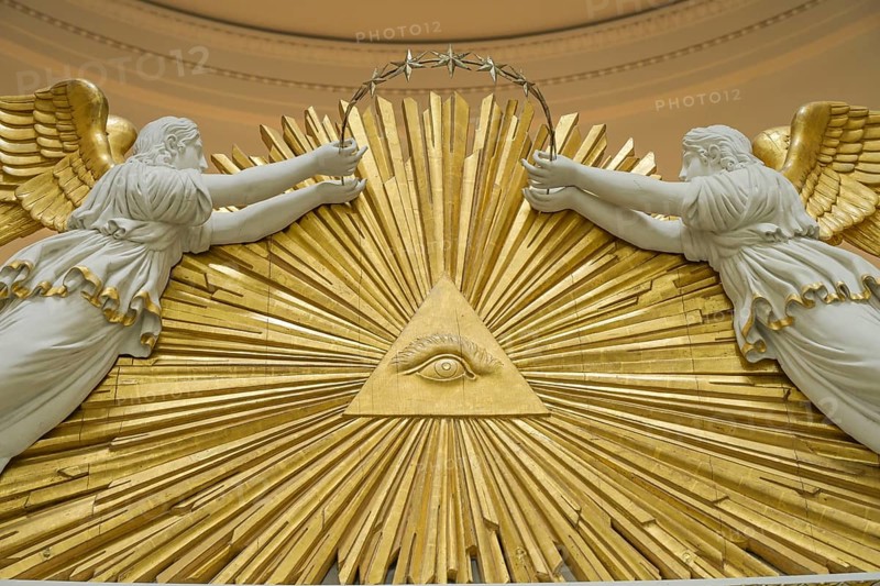Decorative element, eye, symbolic photo of divinity, grave chapel on Württemberg, Stuttgart, Baden-Württemberg, Germany