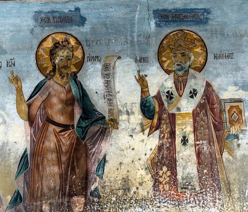 Bachkovo, Bulgaria, 28 October, 2022: 14th-century Christian Orthodox fresco mural on the wall of the Bachkovo Monastery