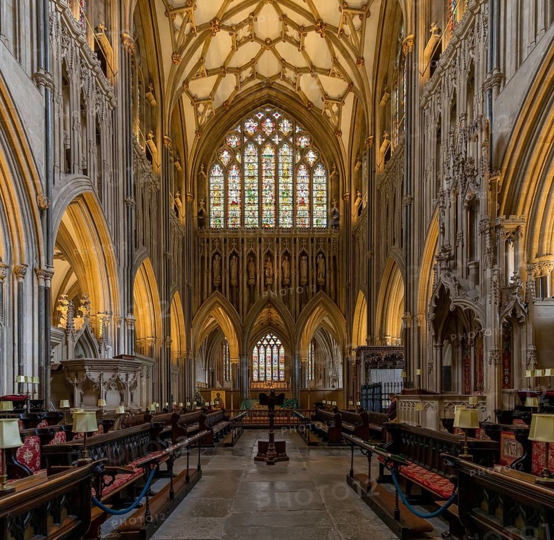 Wells, United Kingdom, 1 September, 2022: view of the Choir and central nave inside the historic Wells Cathedral