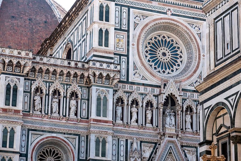 Neo-gothic facade of the renaissance cathedral Santa Maria del Fiore in Florence, Italy