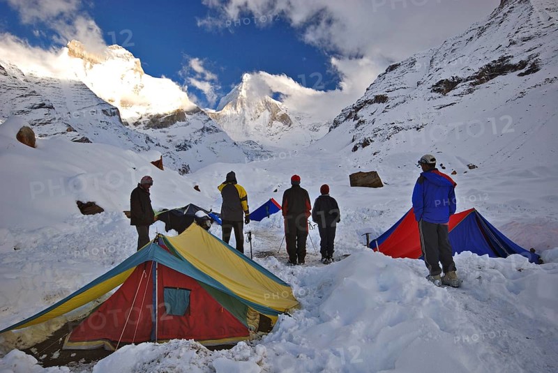 Kedartal Base Camp after snowfall, Kedartal, Uttaranchal Uttarakhand, India