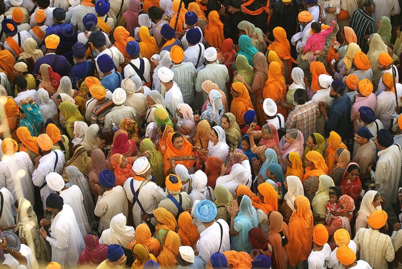 Sikh devotees taking part procession Sachkhand Saheb Gurudwara Consecration perpetual Guru Granth Sahib Nanded, Maharashtra