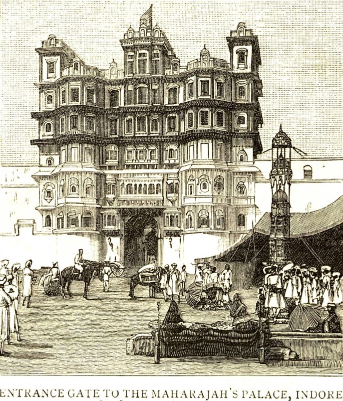 Entrance gate to the Maharaja's palace, the graphic 24th July 1886, Indore, Uttar Pradesh, India