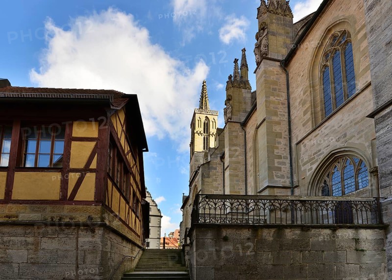 View to the medieval cathedral in old town Rotenburg on Tauber, Germany