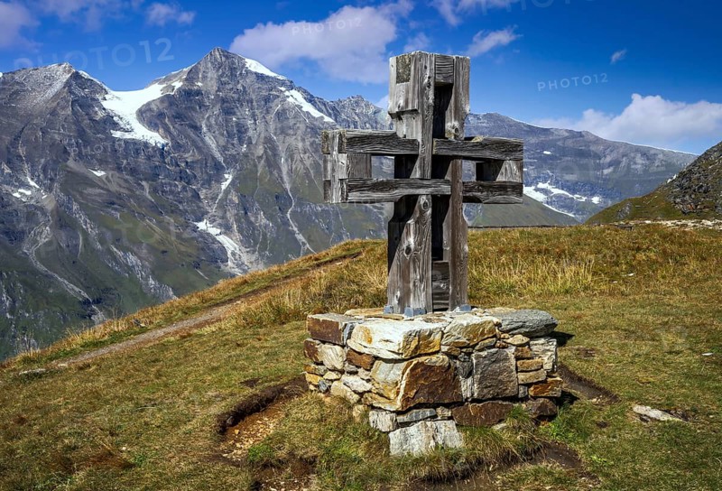 Summit cross at the Grossglockner hig alpine road in the High Tauern mountains