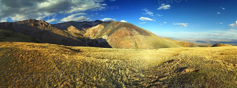 Panorama landscape in the Altai Mountains at sunset