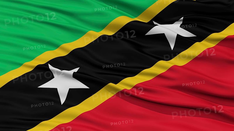 Closeup Saint Kitts and Nevis Flag, Waving in the Wind, High Resolution