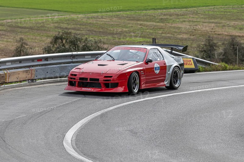 Gehr Markus from Tann in a 1987 Mazda RX7 Torbo, 1300 cc, 540 hp. At the 1st Malters hill climb in Malters, Lucerne, Switzerland