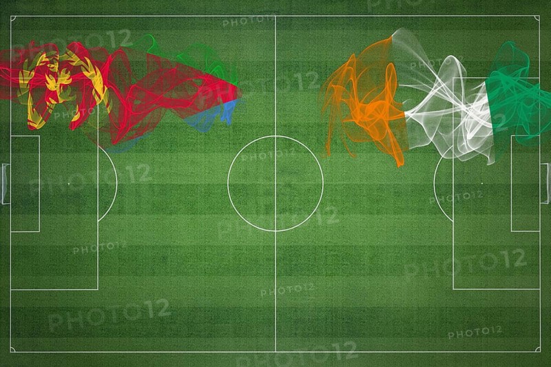 Eritrea vs Ivory Coast Soccer Match, national colors, national flags, soccer field, football game, Competition concept, Copy space