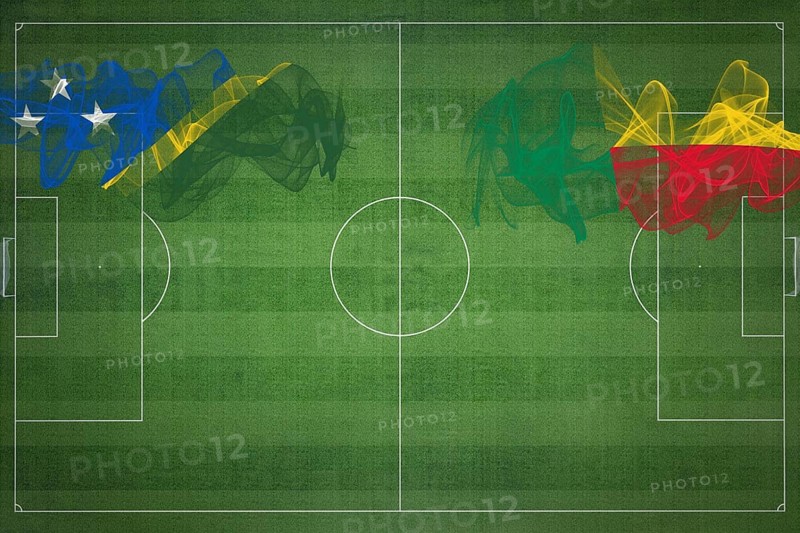 Solomon Islands vs Benin Soccer Match, national colors, national flags, soccer field, football game, Competition concept, Copy space