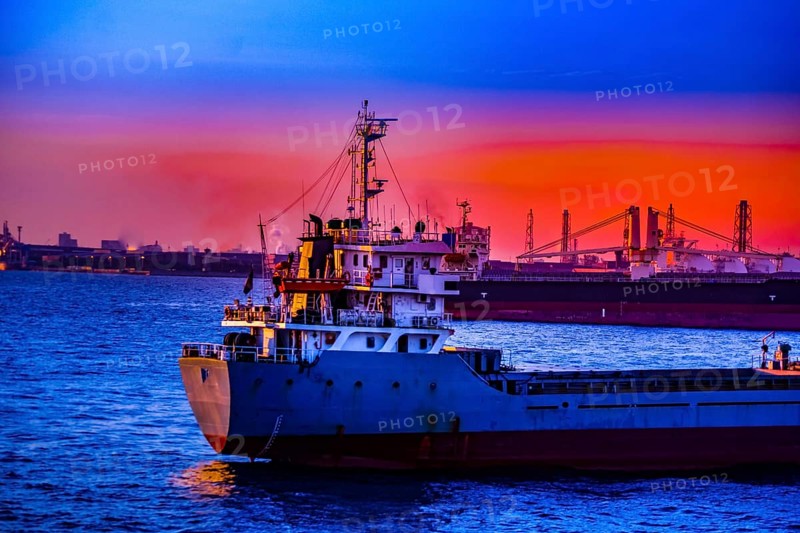 Cargo ship silhouette and sunset. Shooting Location: Yokohama-city kanagawa prefecture