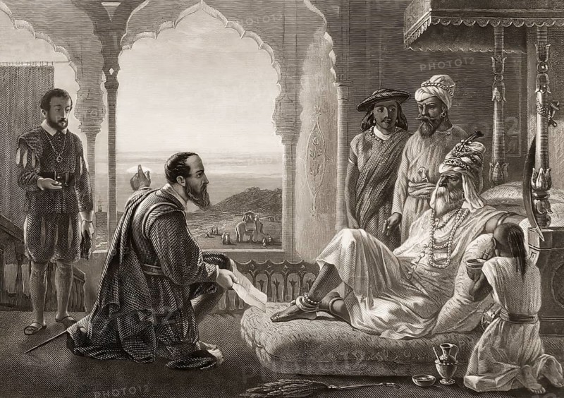 Vasco da Gama presenting a letter from the King of Portugal to the Samudrin von Calicut, Kozhikode, state of Kerala in India, 20 May 1498
