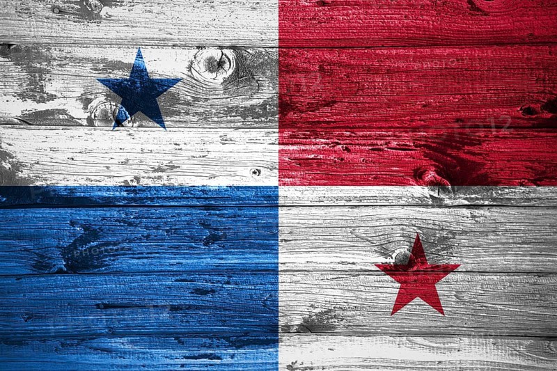 Panama flag on wooden planks background wood flag
