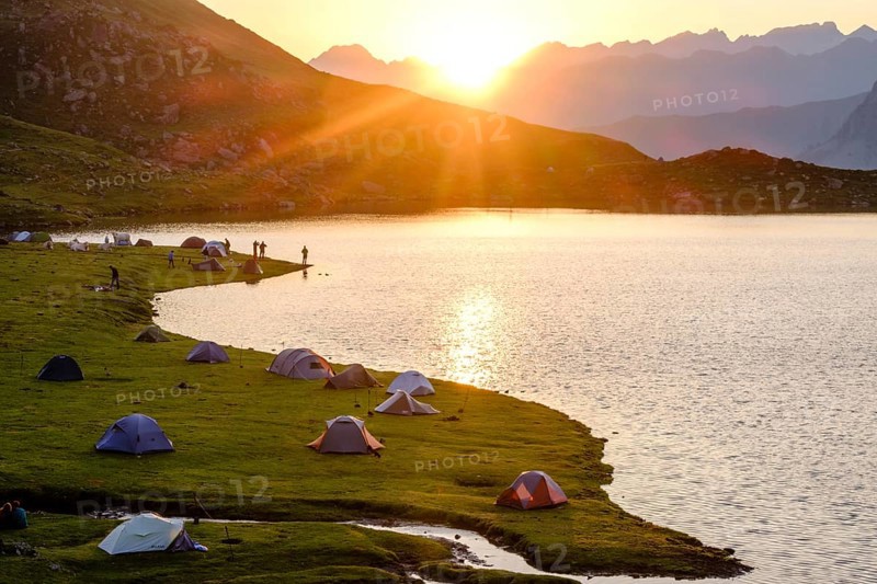 First light in the morning front Midi d Ossau, Gentau lake, Ayous lakes tour, Pyrenees National Park, Pyrenees Atlantiques, France