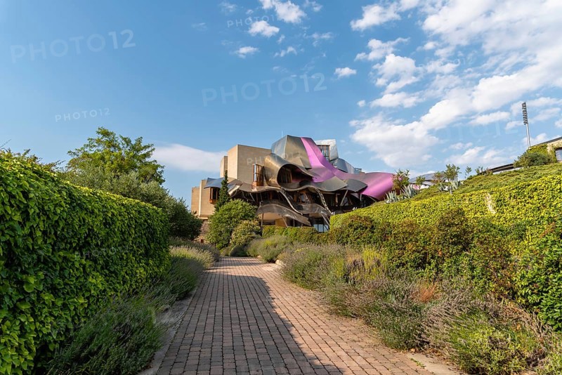 Elciego, Spain, 6 August 2020: Winery of Marques de Riscal in Alava, Basque Country. The futuristic building and luxury hotel was designed by famous architect Frank Gehry