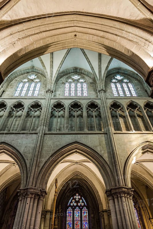 Dol-de-Bretagne, France, July 25, 2018: Interior view of the Cathedral of Saint Samson. The building is notable for its eclectic mix of styles