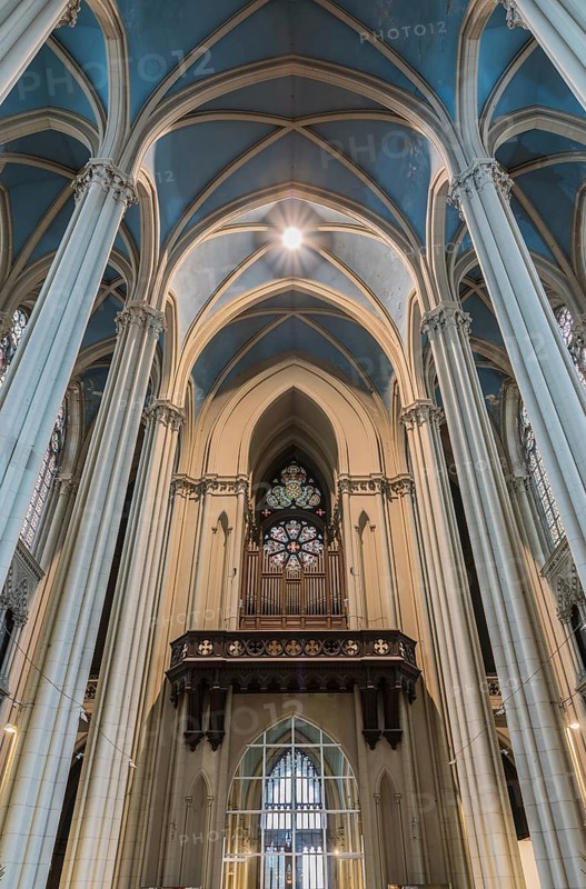 Belgium, 09 13 2019: Neo-gothic interior design of the roman catholic church of Our Lady of Laeken