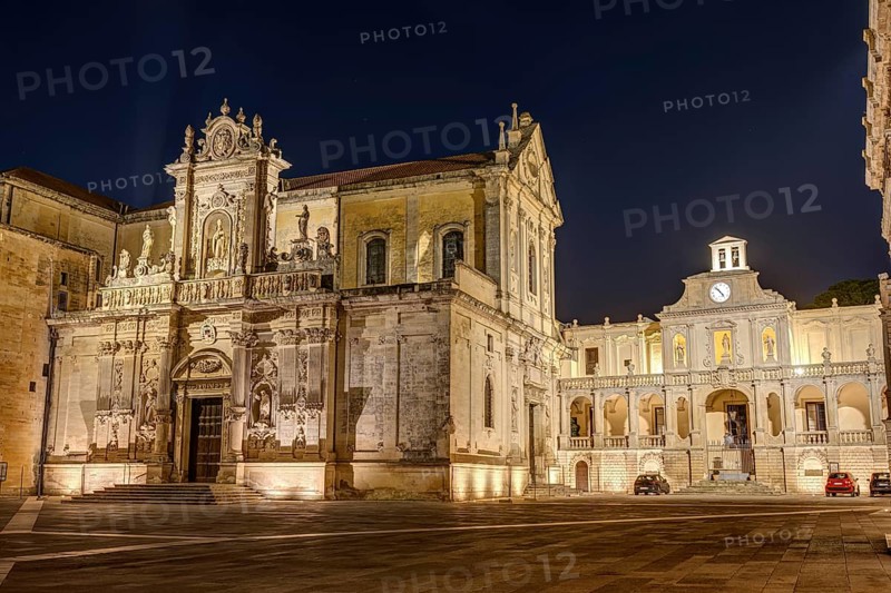 The impressive Piazza del Duomo in Lecce, Italy, at night, without people