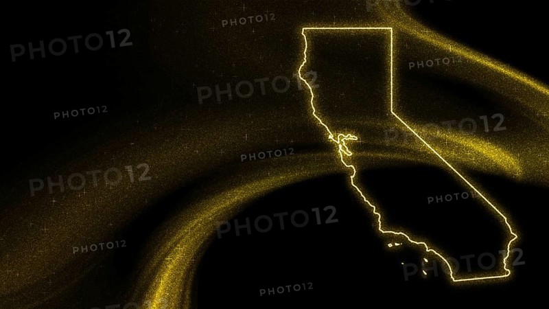 Map of California, Gold glitter map on dark background