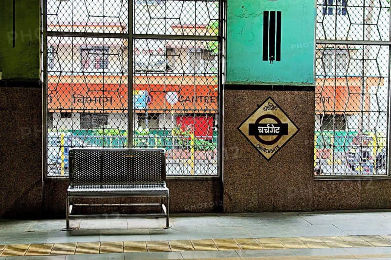 Empty bench on platform, Church gate Railway Station, Mumbai, Maharashtra, India, Asia