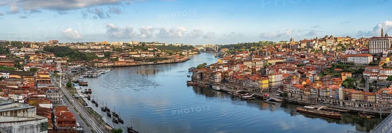 Porto Portugal, panorama city skyline at Porto Ribeira and Douro River