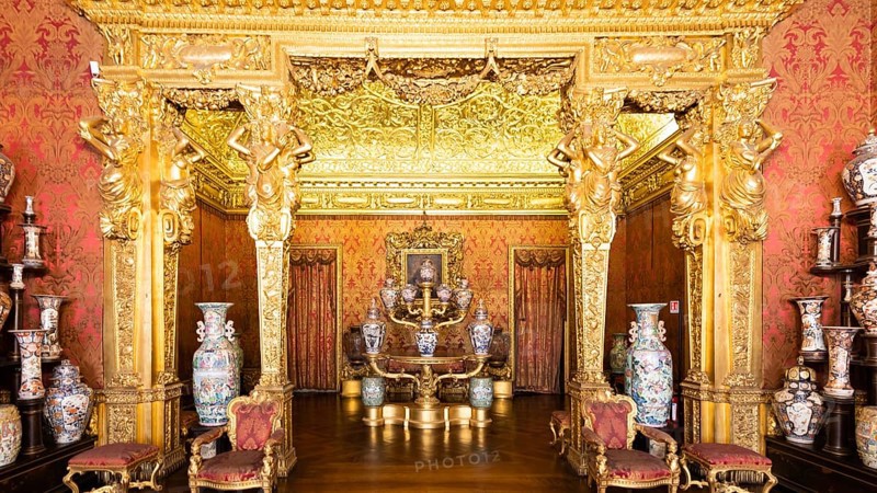 Turin, Italy, April, 2023: Royal Palace Chinese Cheramics Room. Luxury elegant ancient interior, circa 1860