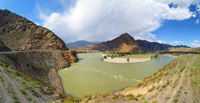 The bending of Katun River in the Altai Mountains, panorama