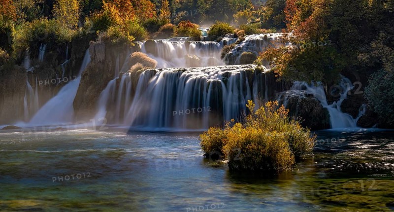 A view of the Skradinksi Buk waterfall in the Krka national park in Croatia during autumn