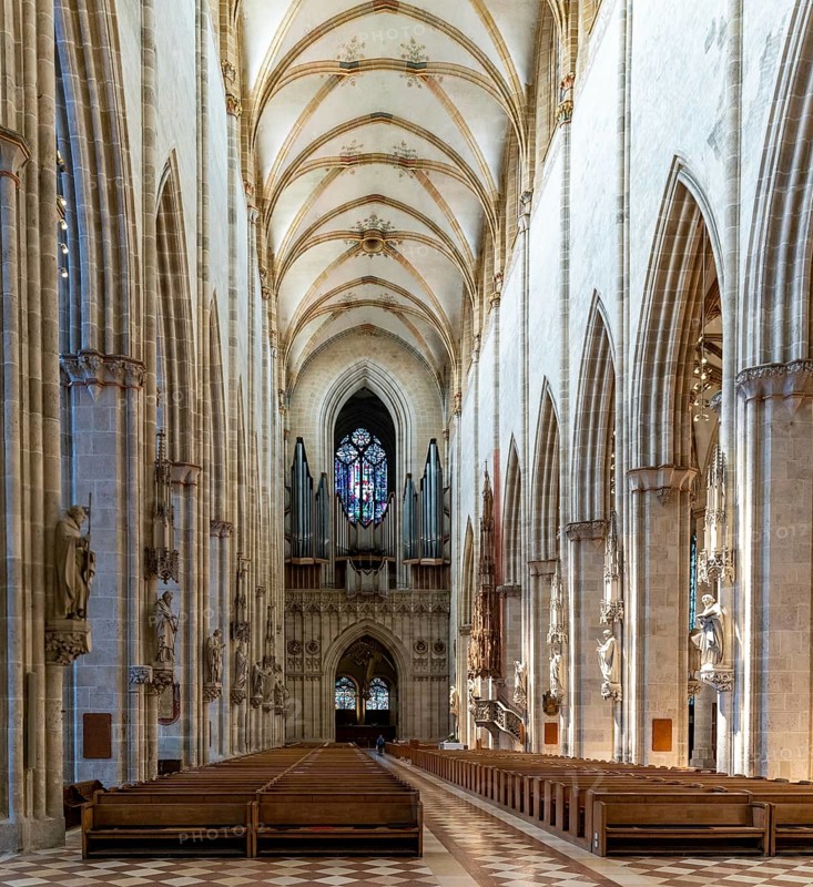 Germany - 14 July 2020: view of the nave and west end with organ in the minster of Ulm
